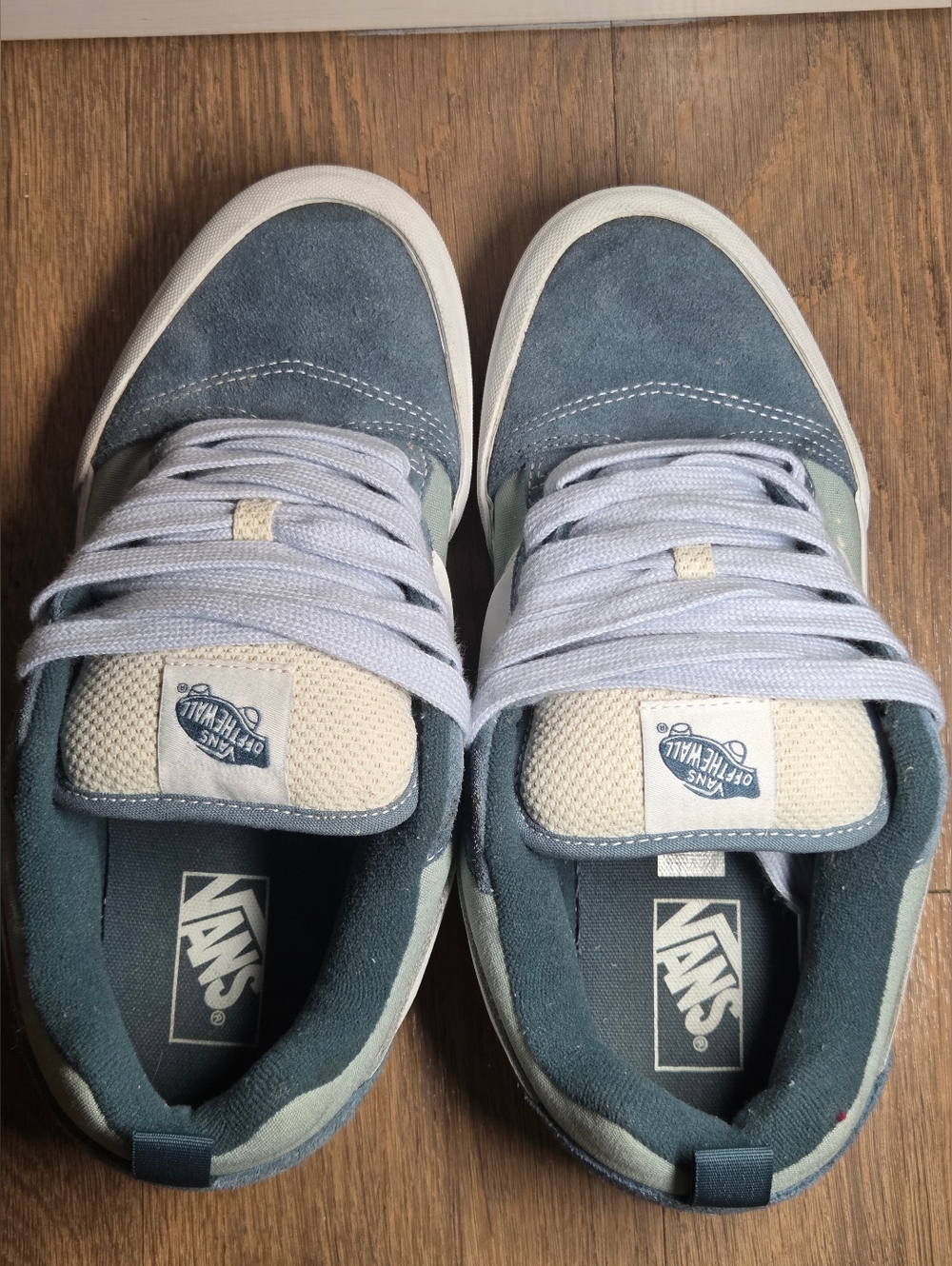 Vans Men's Low-Top Suede Sneakers in Teal and White Knu Skool